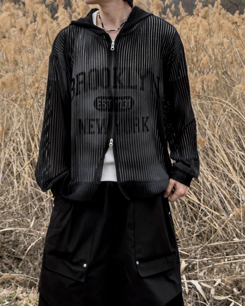 Rukle Mesh Dirty Hooded Zip-Up