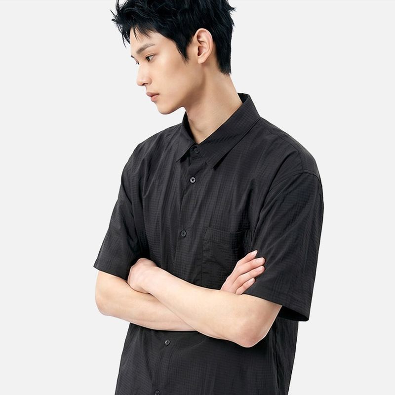 Lightweight Ripstop Nylon Short-Sleeve Shirt Black