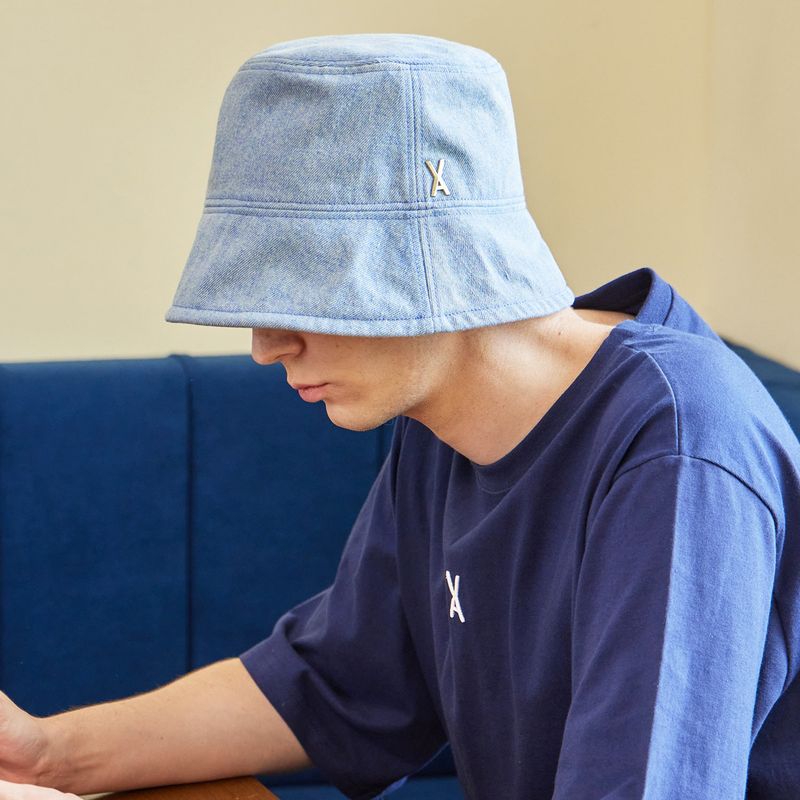 VA Stud Non Washing Denim Drop Bucket Hat / Light indigo