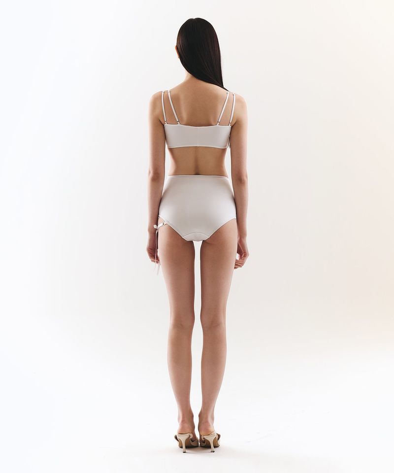 One-side Ribbon High-Bikini Panties (White)