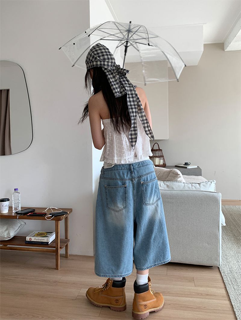LAYERED BAND BERMUDA JEANS