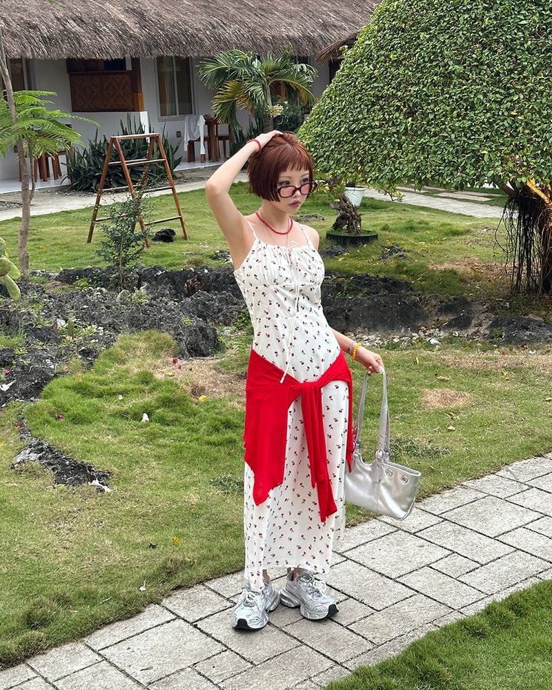 Cherry Flower Maxi Bustier Long Dress