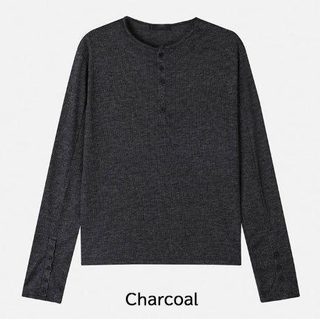 Div Ribbed Henley Neck Long Sleeve Tee 