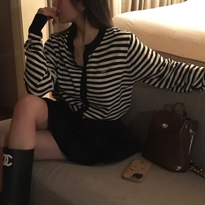 [BELLIDE MADE] Lucky, round stripe cardigan
