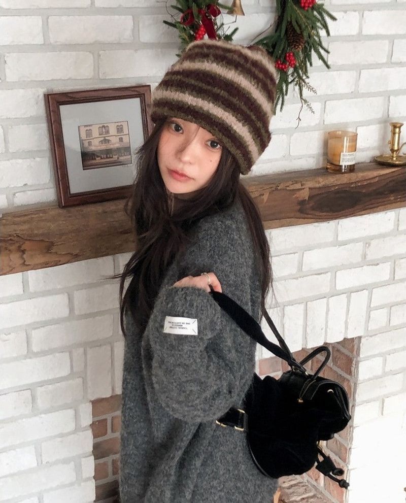 Hairy Multi Border Knit Beanie (2color)