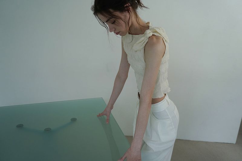 Linen belted pants_ivory
