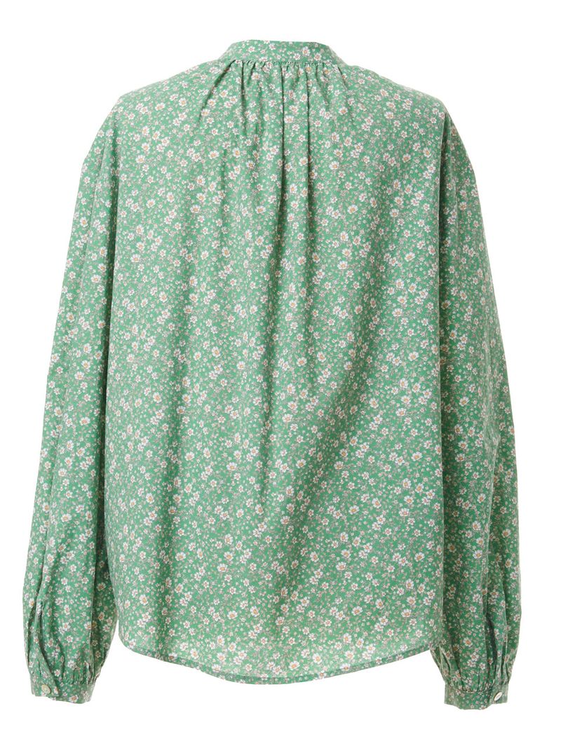 HENRY NECK SHIRRING BLOUSE_GREEN