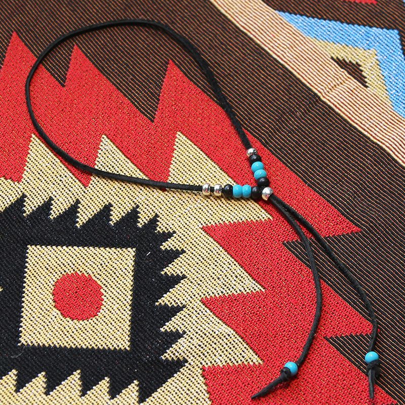 leather & turquoise beads necklace black