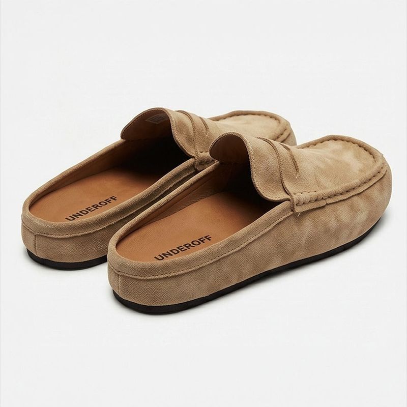 Suede Loafer Slides Camel