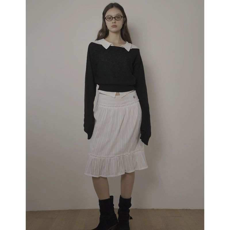 CABLE BOAT NECK KNIT-BLACK