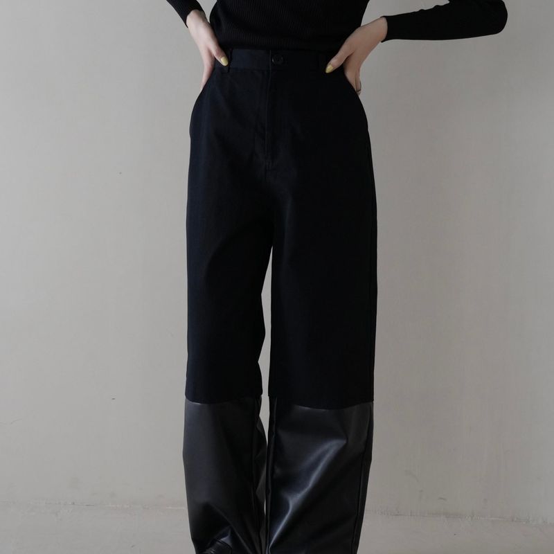 fake leather switching pants