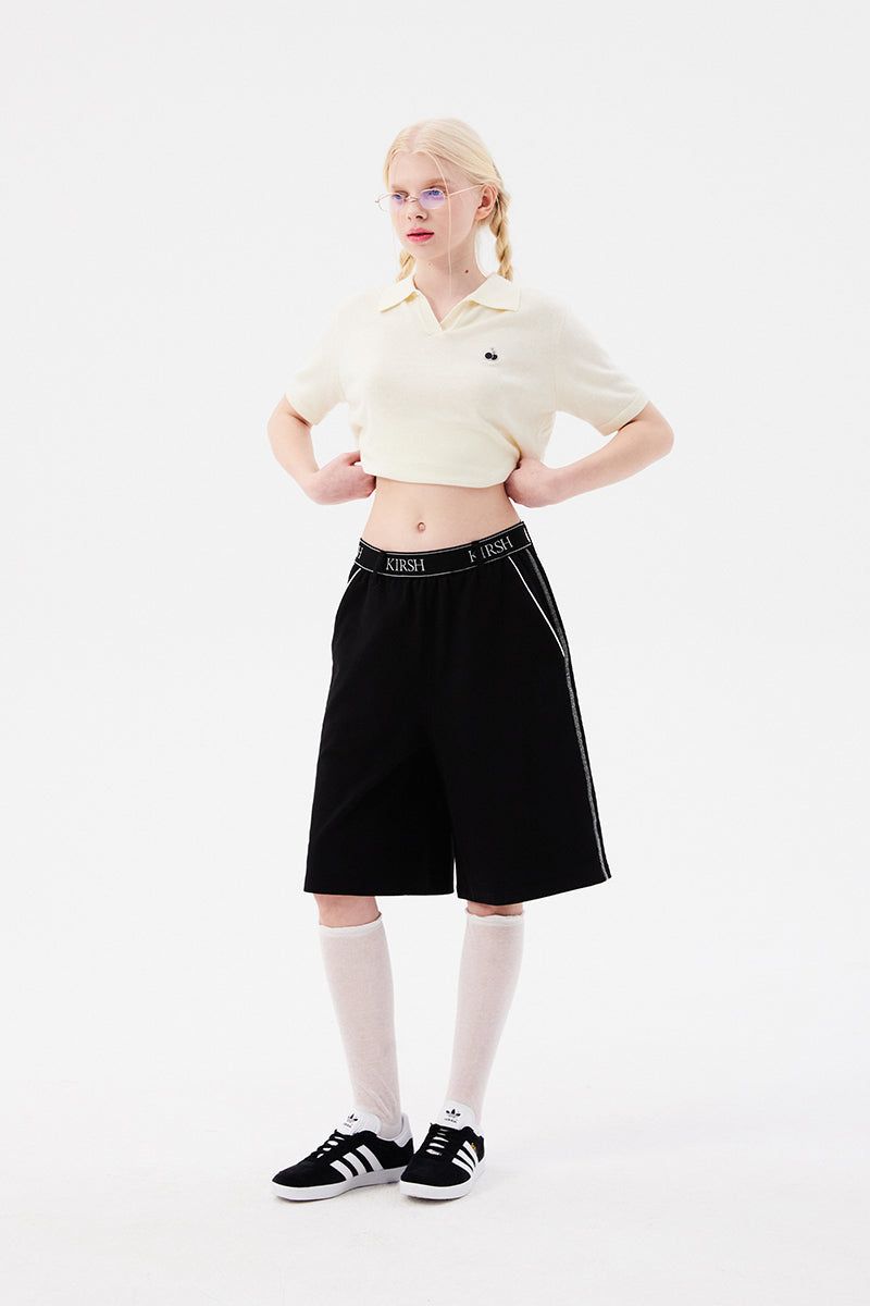 DOODLE CHERRY HALF LENGTH BANDING PANTS [BLACK]