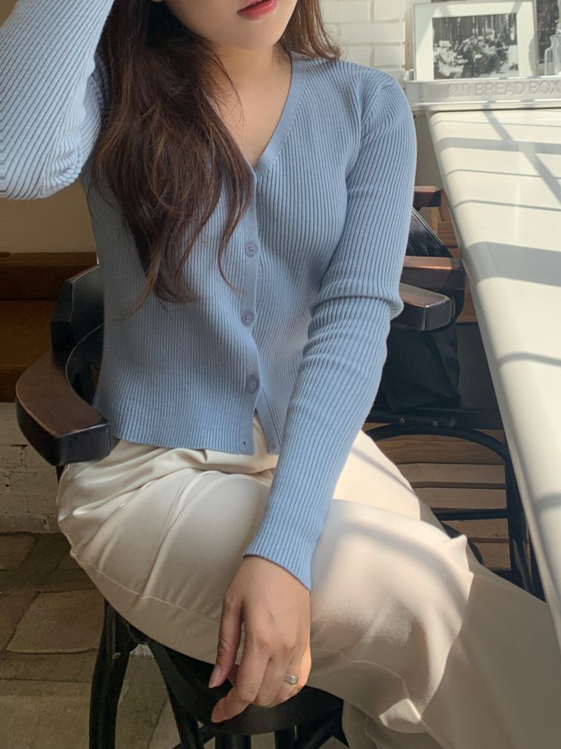 Milk Soft V neck Ribbed Cardigan