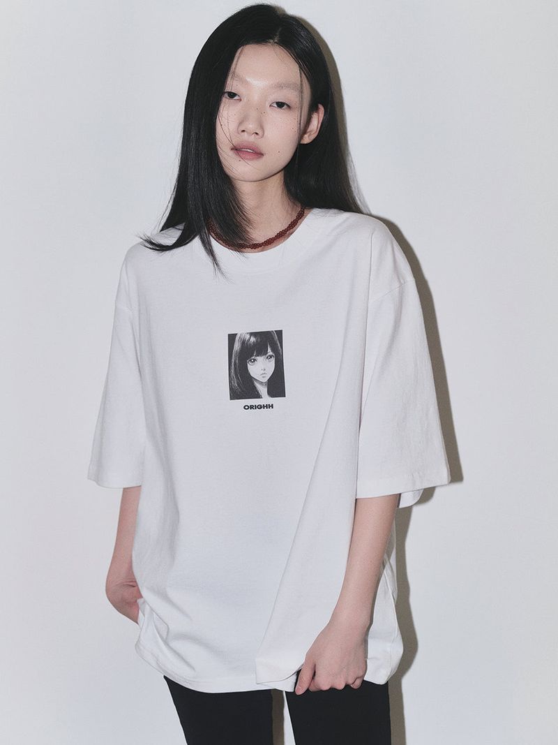ORIGHH Girl Oversized Crop Short Sleeve T-Shirt-Long Hair Girl