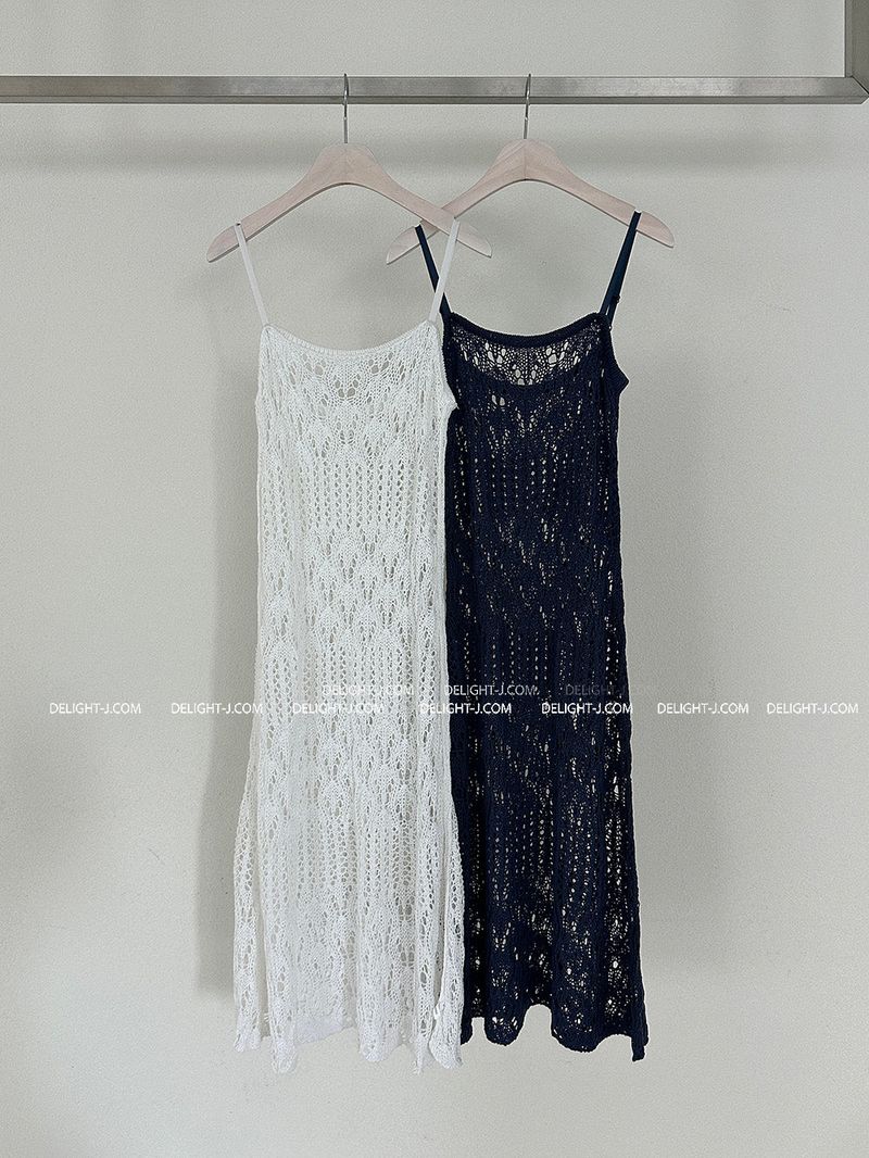 Punching Mesh Knit Bustier Long Dress