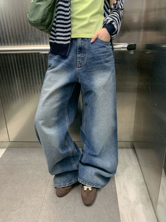 Bahiu Washing Wide Denim Pants