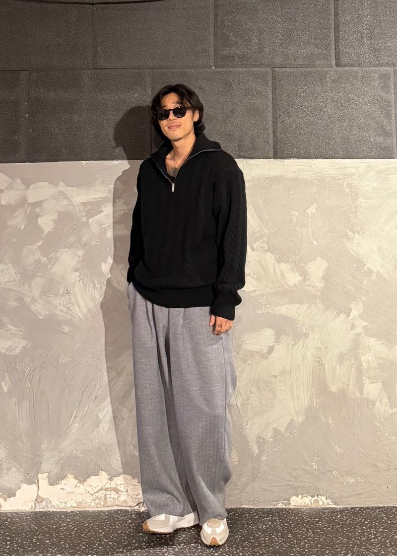 High-Neck Cable Half-Zip Up Knit 6COLOR