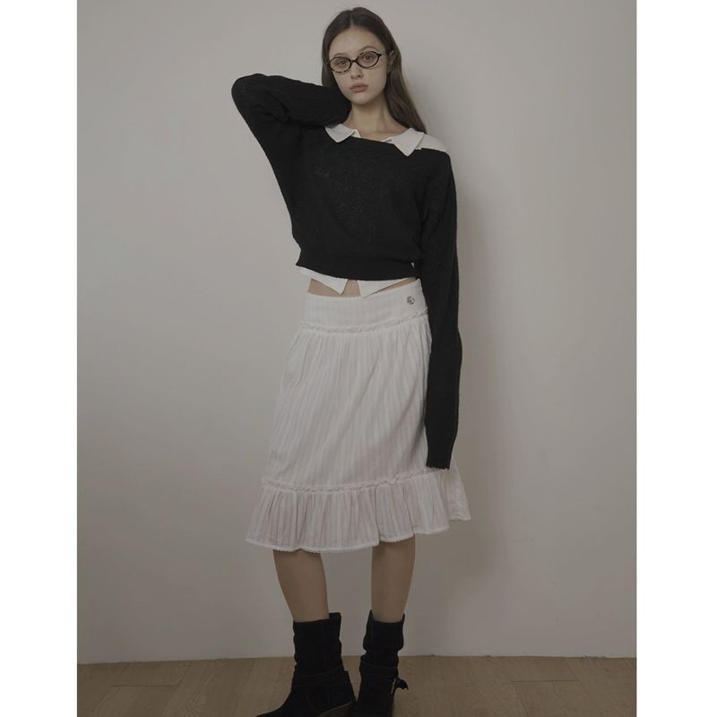 CABLE BOAT NECK KNIT-BLACK