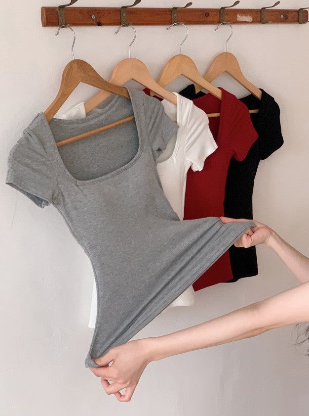 #Basic Square Cap Slim Short Sleeve T-shirt (5color)