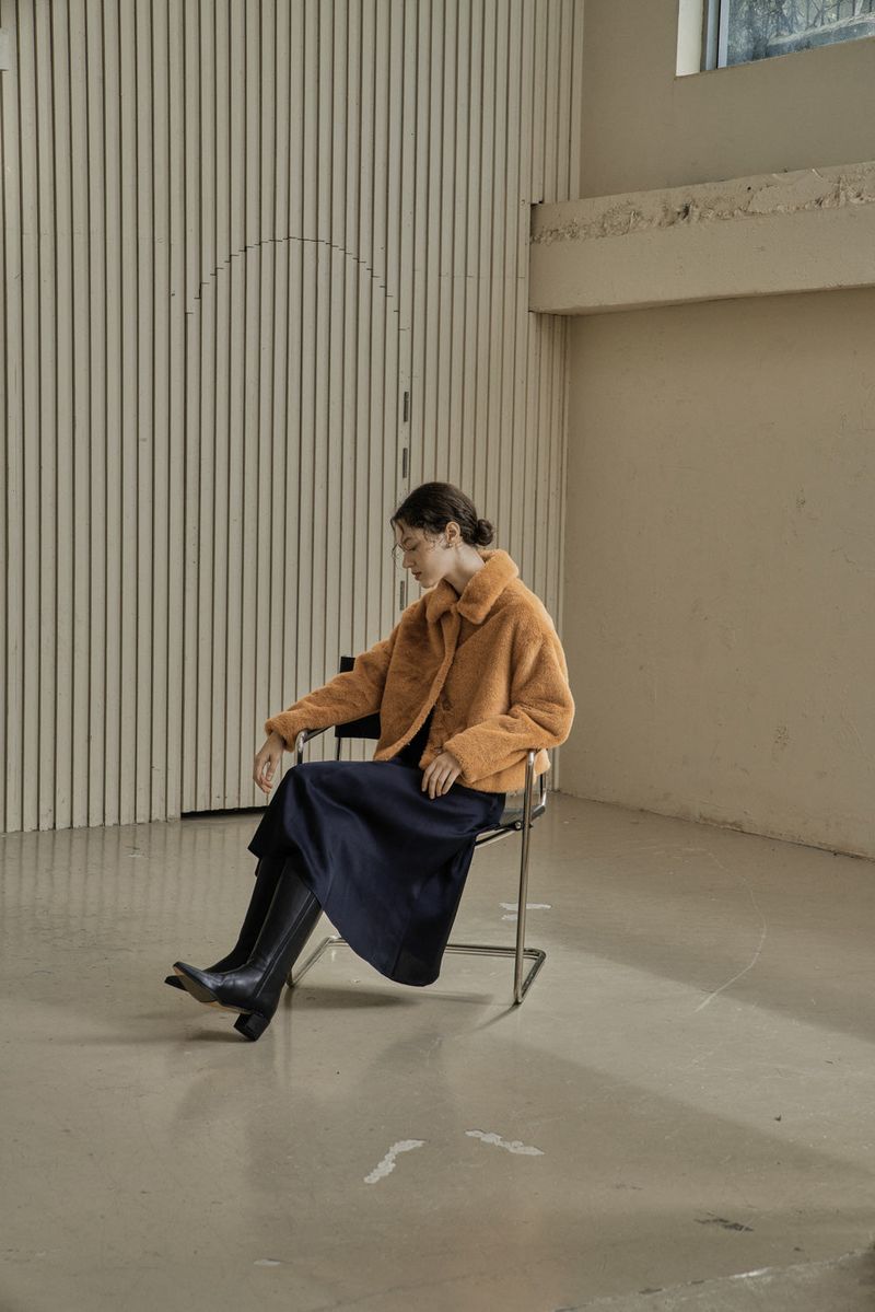 FAKE FUR SHORT COAT_ORANGE