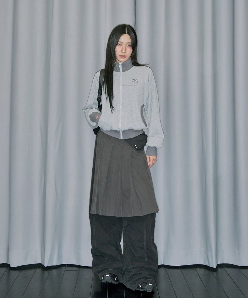 Sporty Waffle Round Pocket Zip-Up - MELANGE GRAY