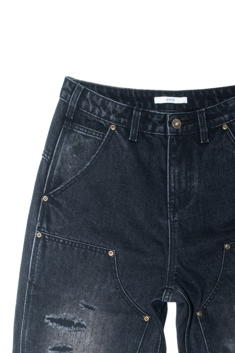 DESTROYED DOUBLE KNEE CARPENTER DENIM (BLACK)