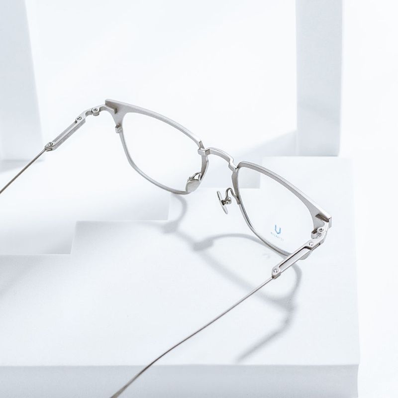 Knouun Square titanium glasses CODE. 104. A Navy N Silver