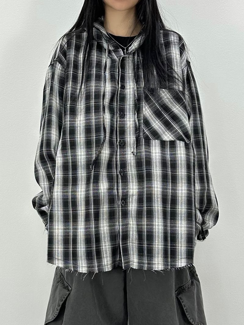 vely gingham hooded shirt