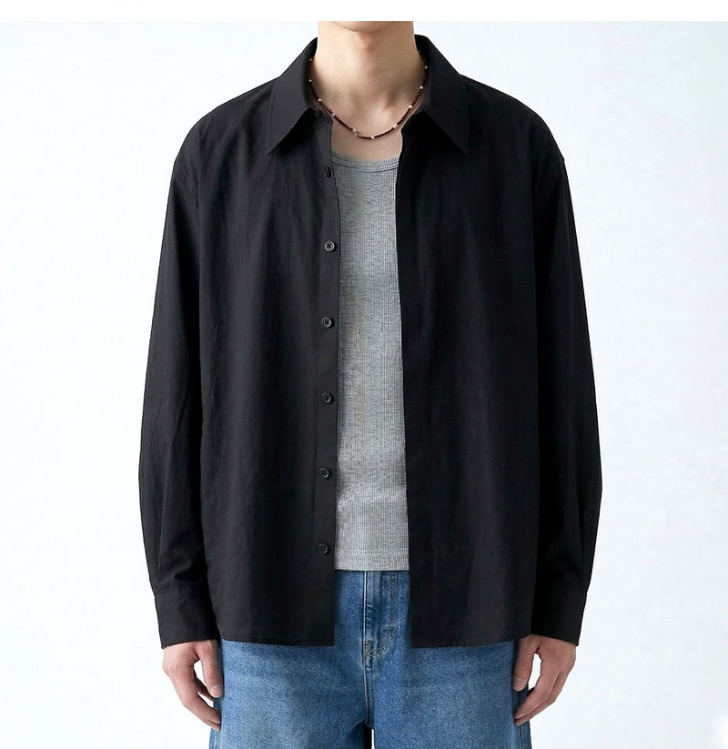 Overfit Stretch Crop Shirt Black