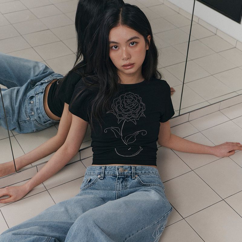 C ROSE HOTFIX SLIM T-SHIRT_BLACK