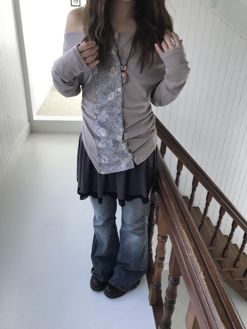 vintage flower shirring cardigan