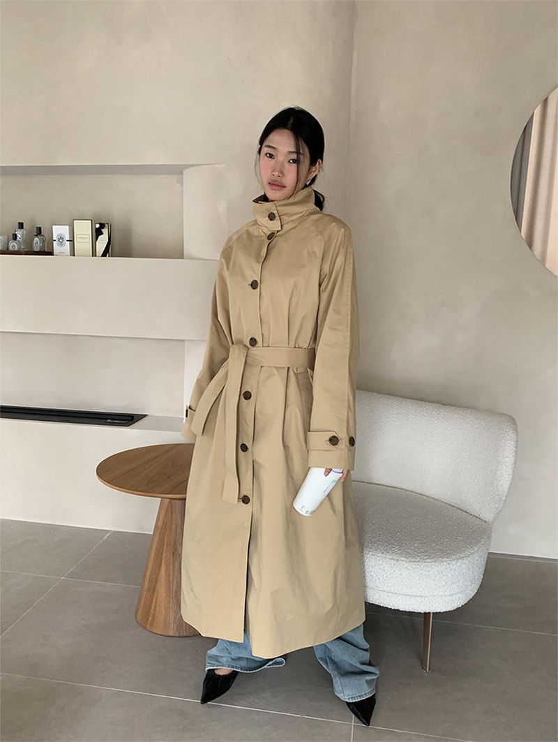 HIGH NECK MAXI TRENCH COAT (3C)