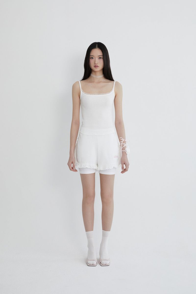 Waffle lace layered shorts (WHITE)