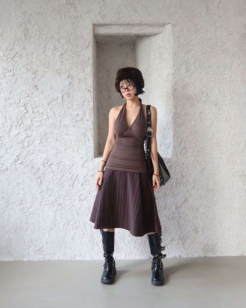Cubic Halterneck Long Sleeveless