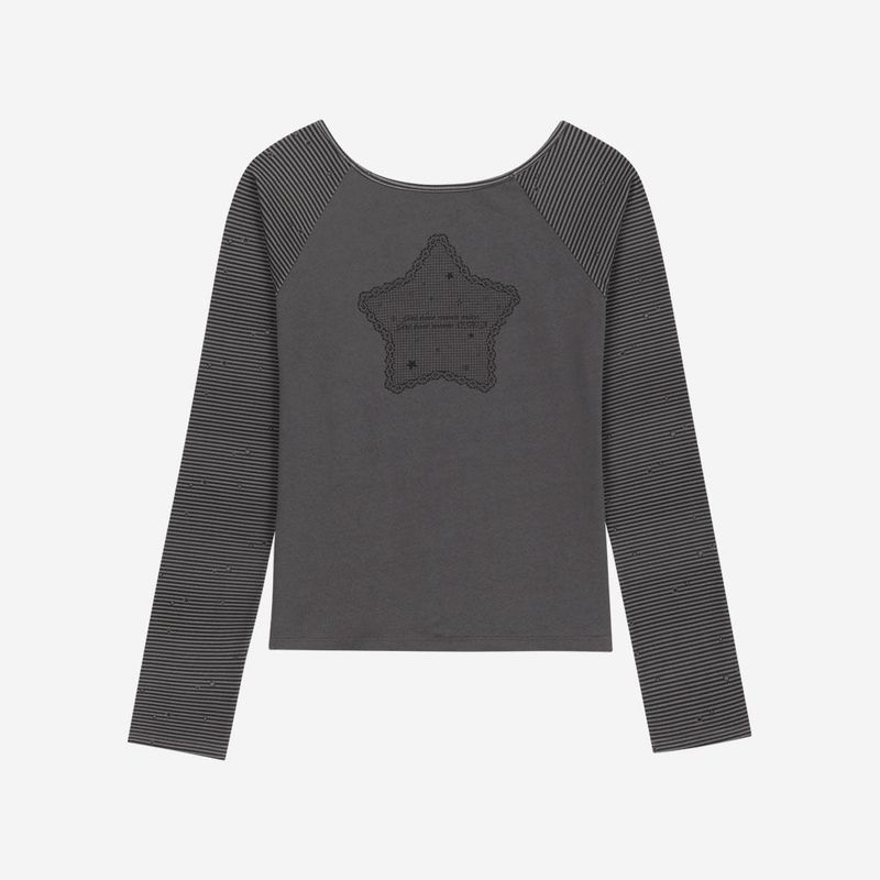 Stripe Raglan Long Sleeve / Light Black