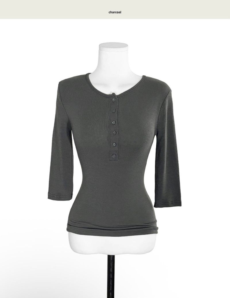 [glam] noid 3/4 sleeve button tee