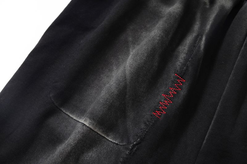 WASHED DISTRESSED RANDOM STITCH HOT-STUDDED DRAWSTRING SWEATPANTS