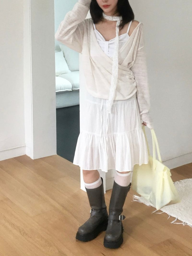 See-through lace long scarf (4c)