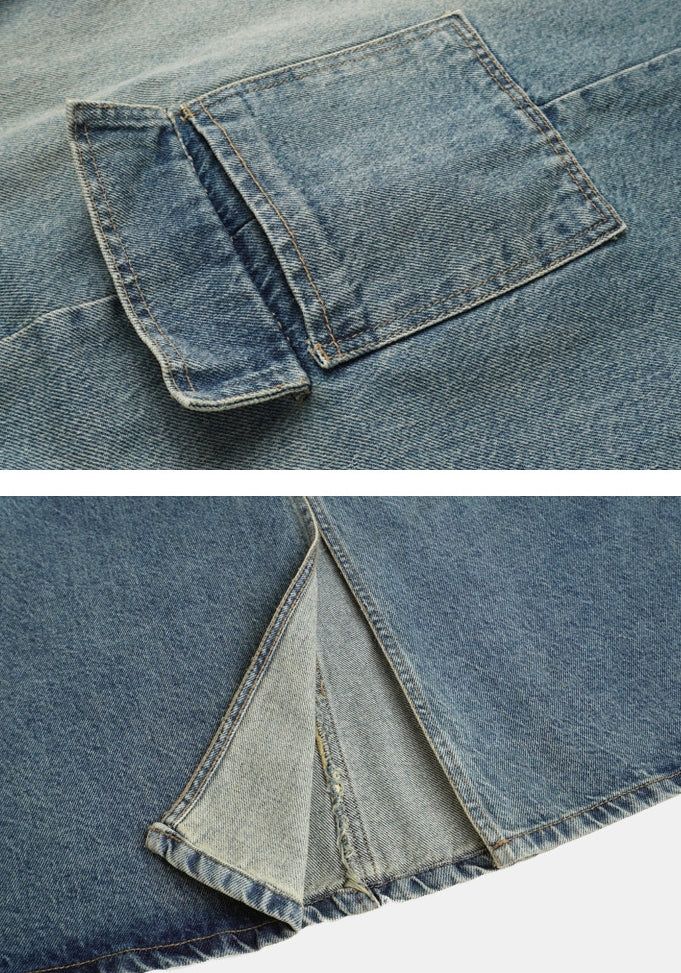 Back Slit Cargo Denim Long Skirt