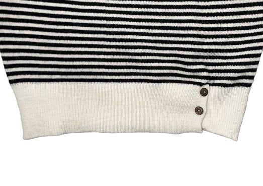 Boudin Stripe Loose Off-Shoulder Button Knit