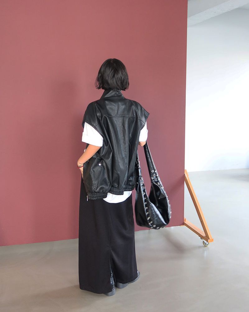 leather oversized fit vest jacket