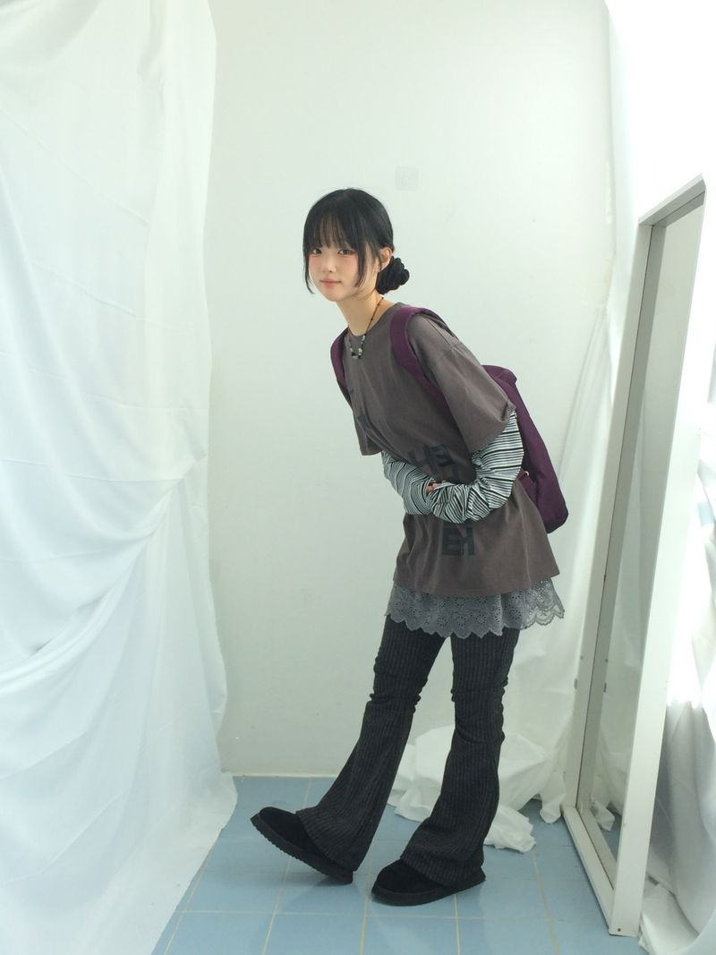 Stripe bootcut banding pants