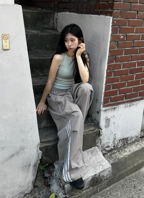 Metallic Track Wide Nylon Trousers
