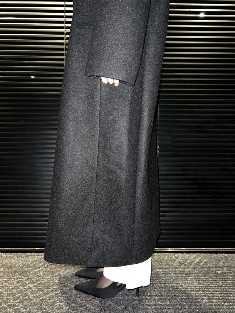 [UNISEX] Wool back button maxi long coat (Black)