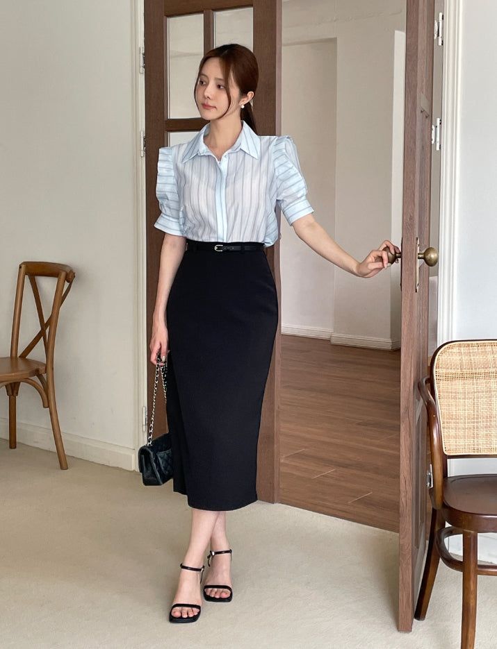Billy Slit H-Line Long Skirt (Belt Set)