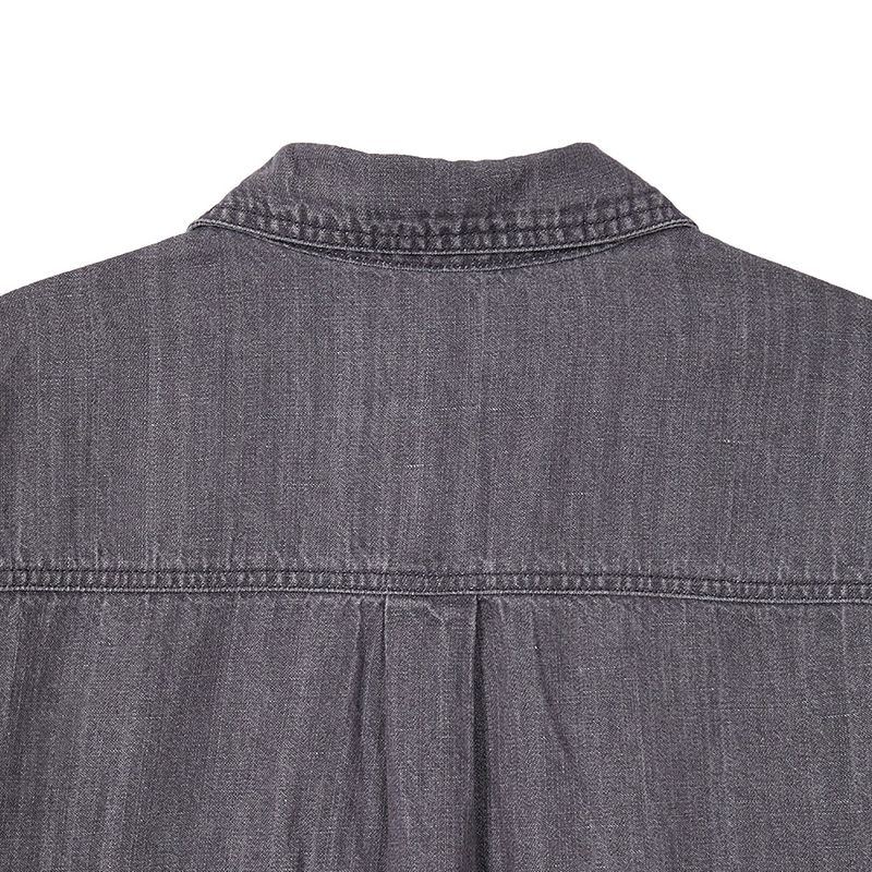 Linen denim work half shirts / Ash purple