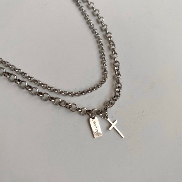 vop Bold Cross Two-Line Chain Choker Necklace