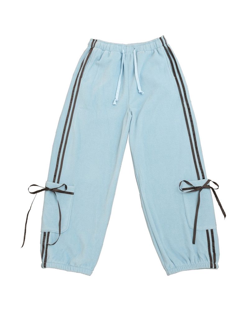 Ribbon tape fleece pants / sky