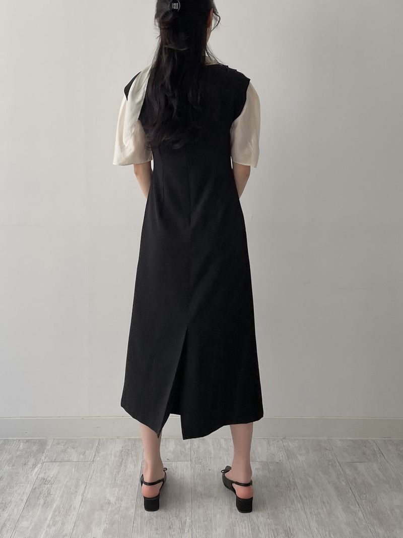 Boat Neck Shirring H-Line Long One Piece