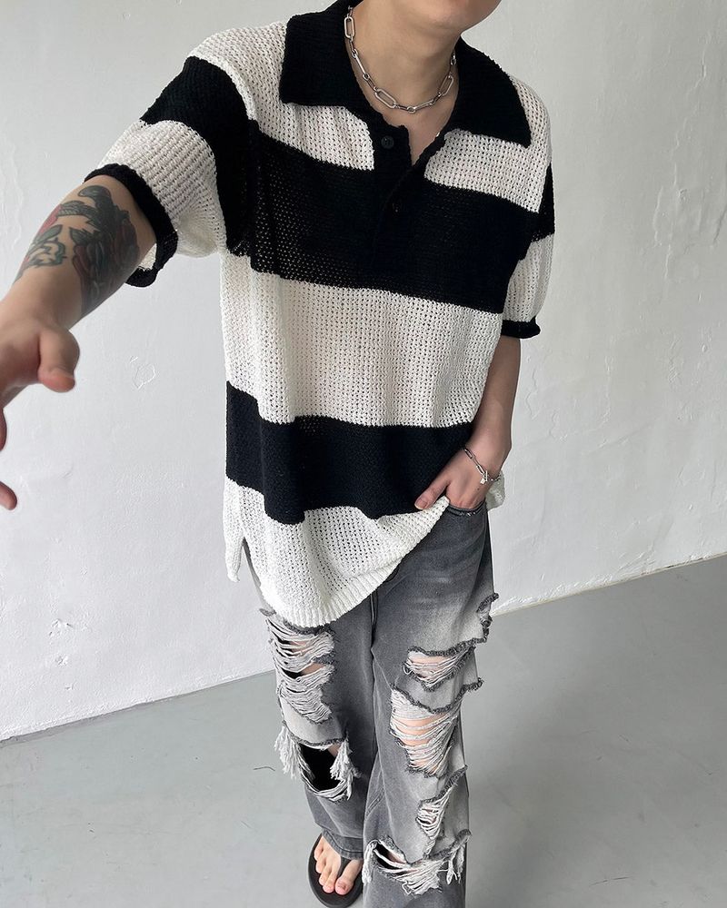 COZINESS（コジネス）の「OA Lagoon Coloring Collar Short-Sleeved Knitwear（Tops）」